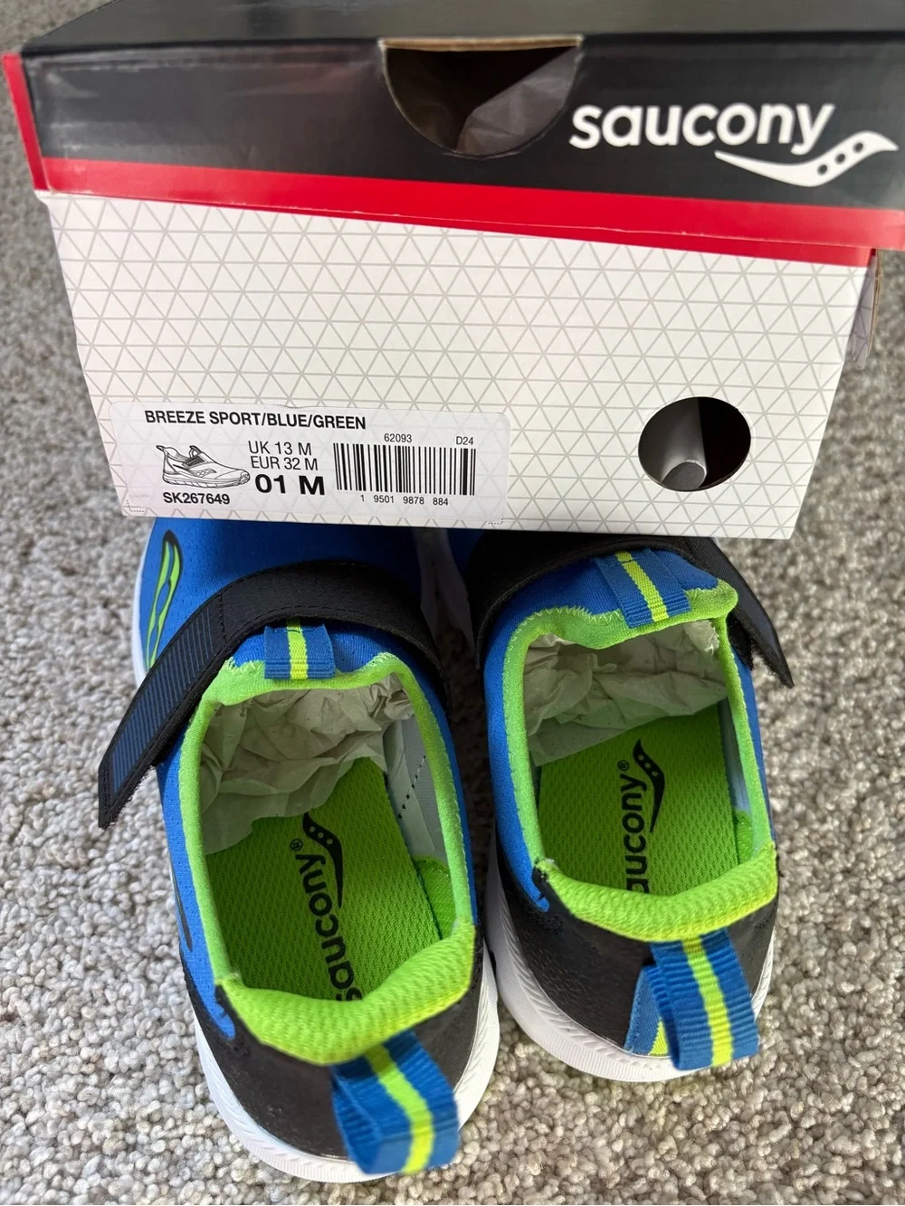 New Saucony Kids Breeze Sport JR sneakers Hook-Loop Slip-On little boy sz 1